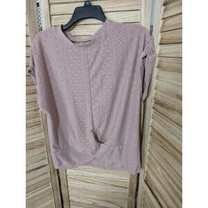 Twist T- Shirt, Casual Scoop Neck Short Sleeve Sz L Pink